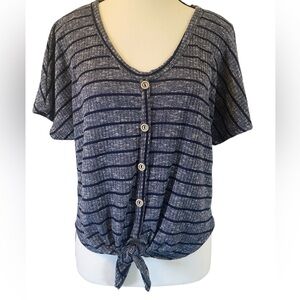 Caution To The Wind Blue Striped Button-Down Top